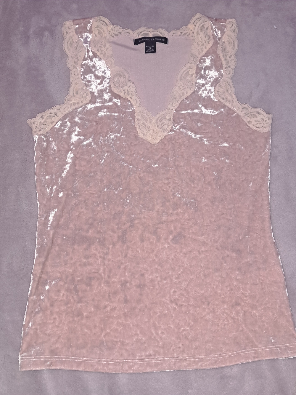Banana Republic Pink Lace-Trim Velvet Tank Top